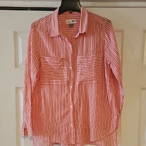 Old Navy Womens Light Peach And White Stripped Button Down Shirt L